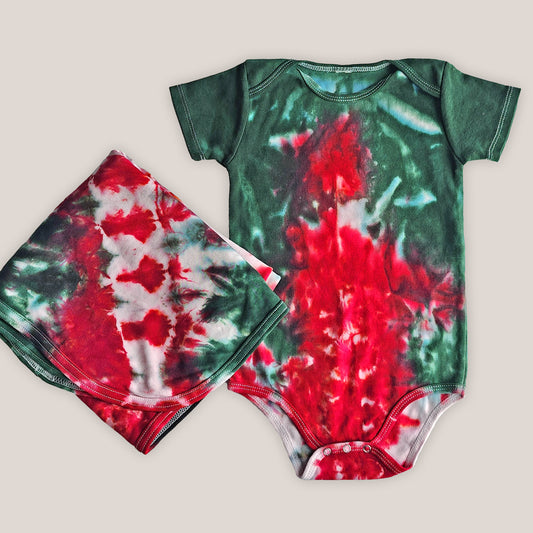 Holiday Organic Tie Dye Baby Bodysuit + Hat