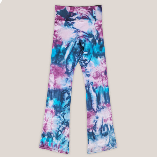 Colorful tie-dye leggings on a light gray background