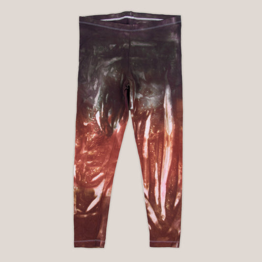 Rust brown and orange tie dye yoga leggings by Akasha Sun.