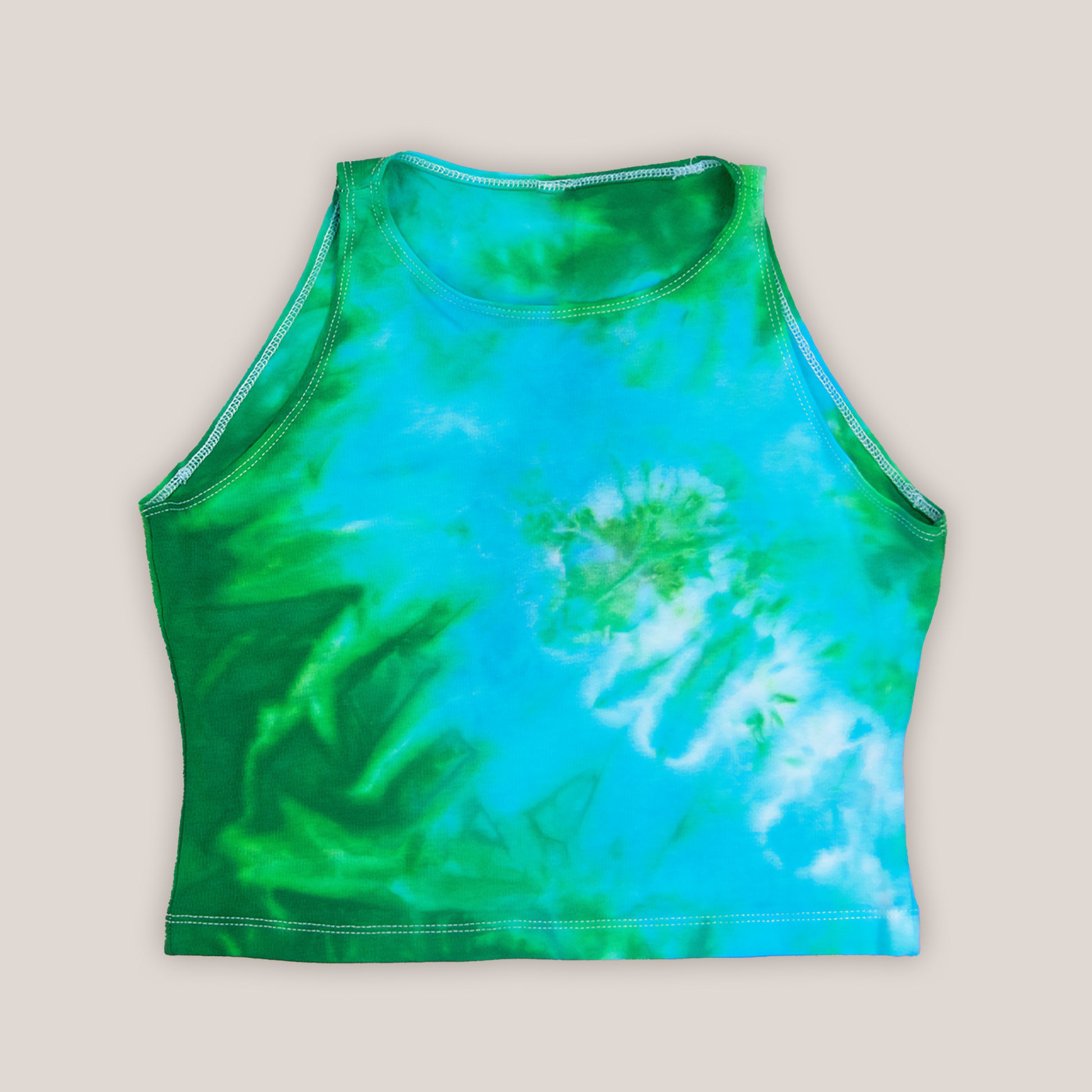 Blue and green tie dye crop top by Akasha Sun.Blue and green tie dye crop top by Akasha Sun.