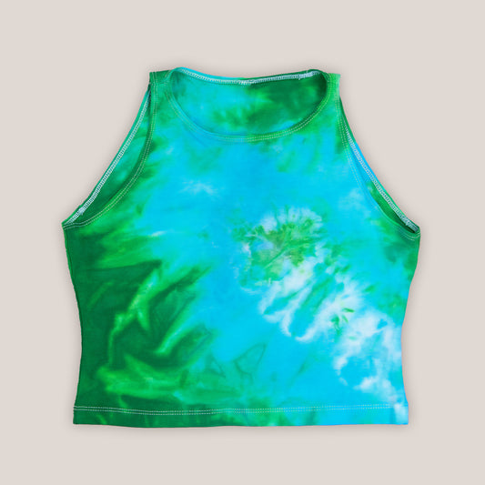 Blue and green tie dye crop top by Akasha Sun.Blue and green tie dye crop top by Akasha Sun.