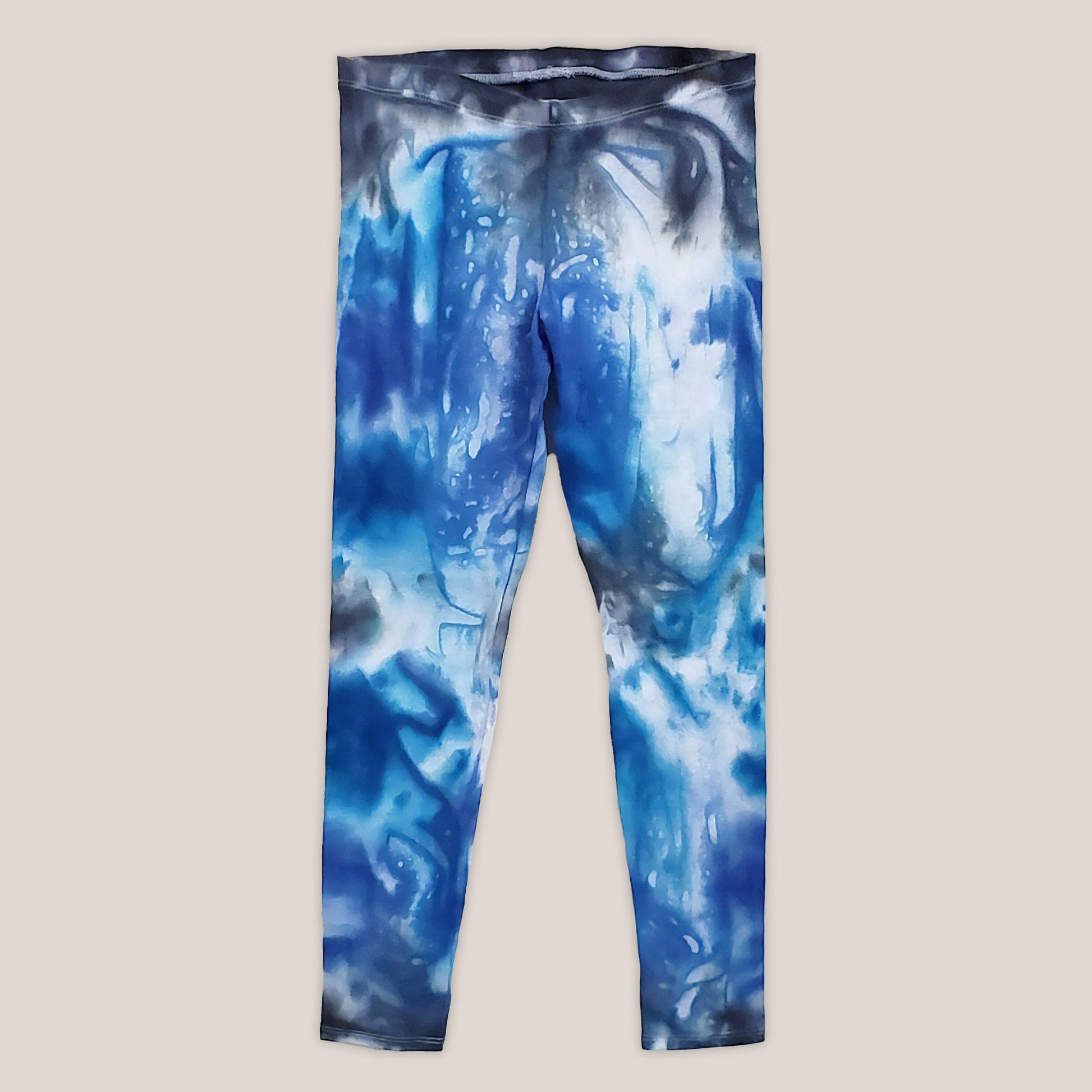 Blue and black tie dye leggings by Akasha Sun