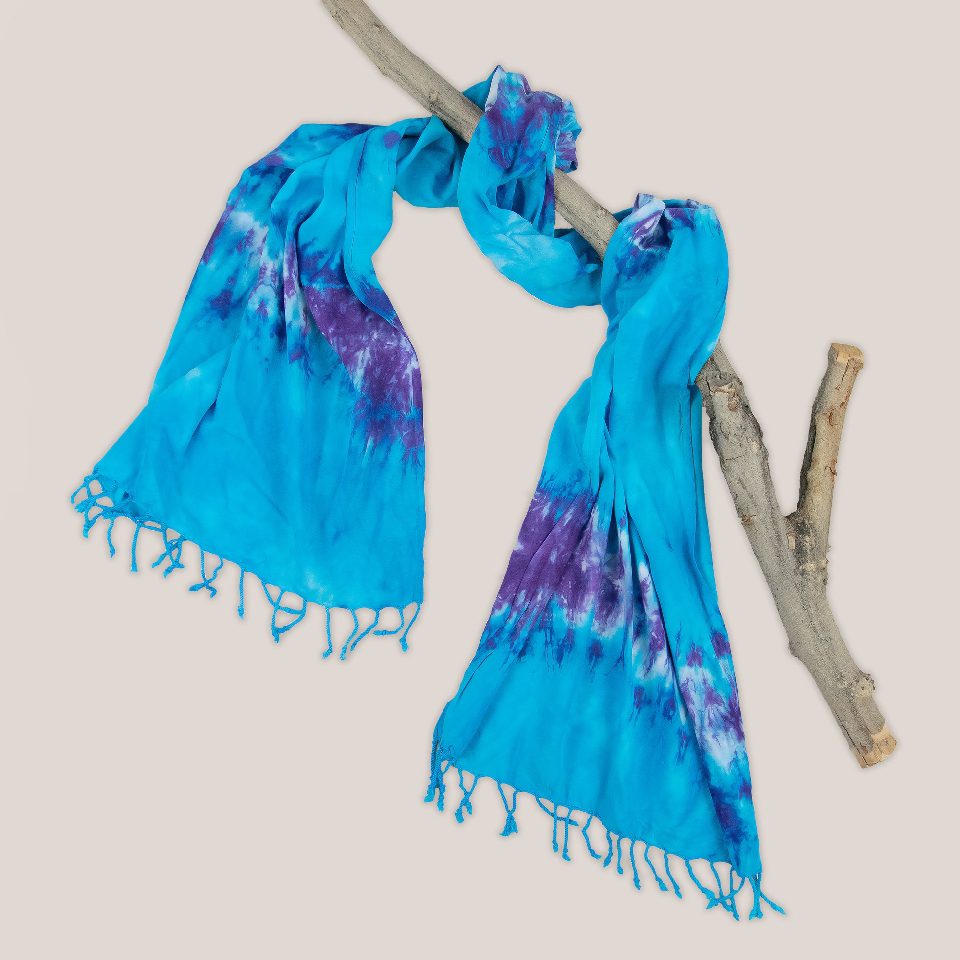 Blue and purple tie dye scarf by Akasha Sun.