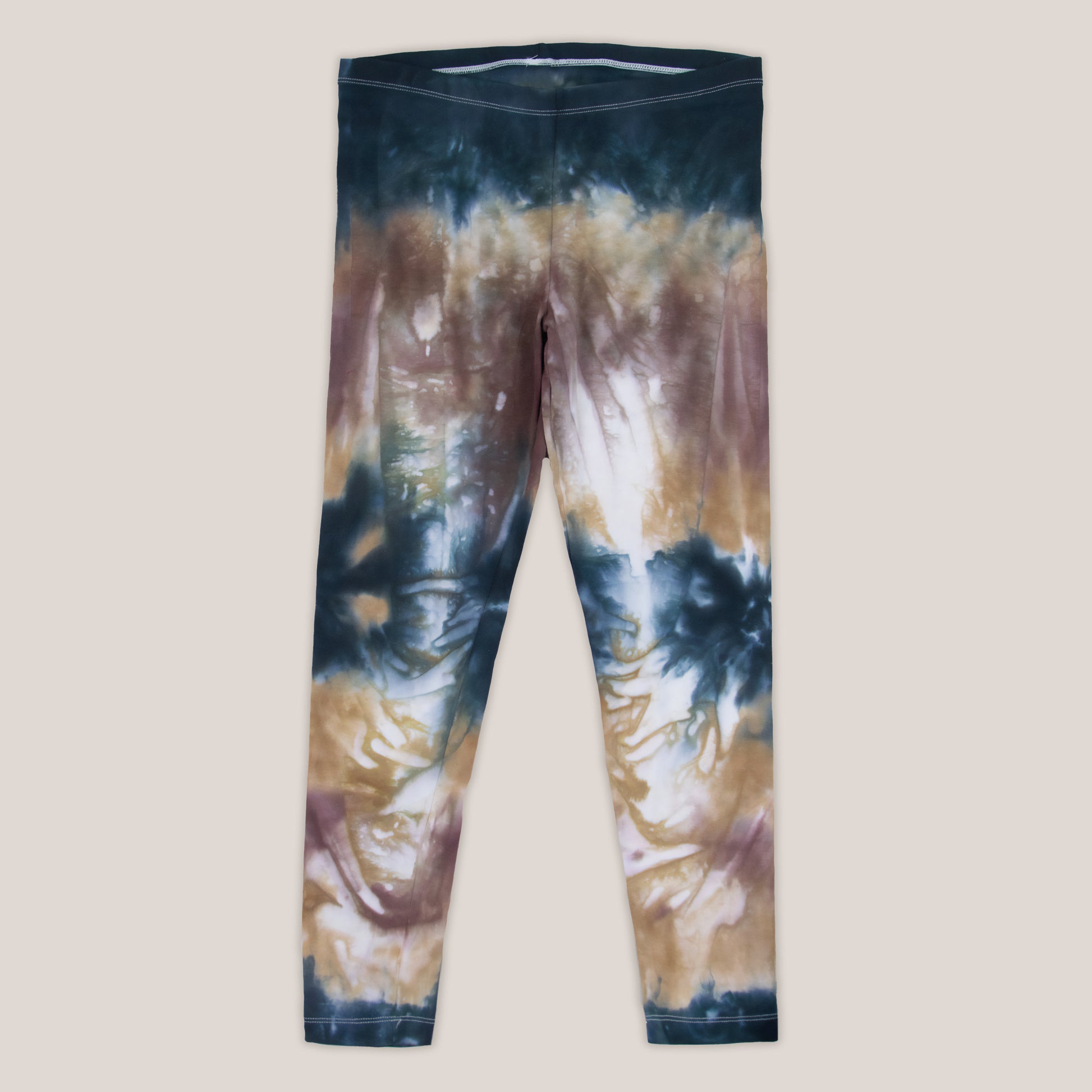 Brown and black tie dye yoga leggings by Akasha Sun.