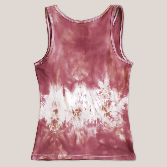A rust tie dye tank top by Akasha Sun