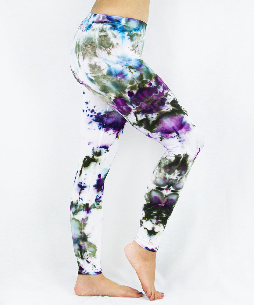 Amethyst ice dye yoga leggings by Akasha Sun.