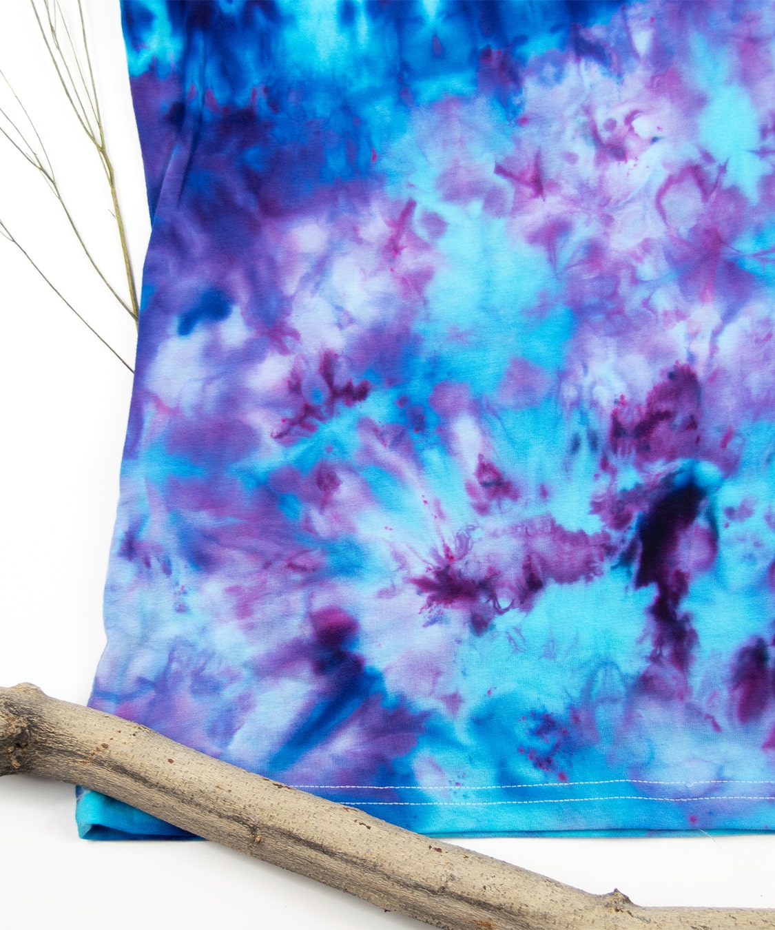 Blueberry ice dye tank top by Akasha Sun. Hand-dyed blue tie dye shirt.