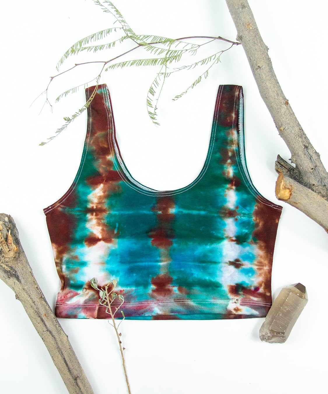 Teal and copper tie dye crop tank.