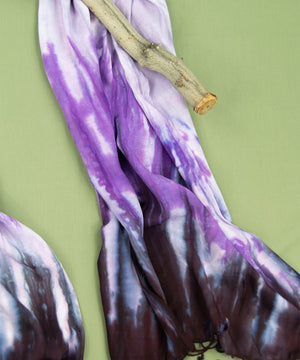 Purple and black tie dye scarf by Akasha Sun.