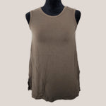 Kahki Tank Top Blouse with Round Neck and Slit Sides