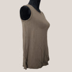 Kahki Tank Top Blouse with Round Neck and Slit Sides