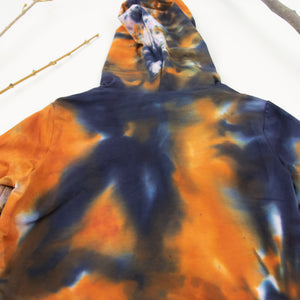 Orange and black tie dye hoodie crop top by Akasha Sun.