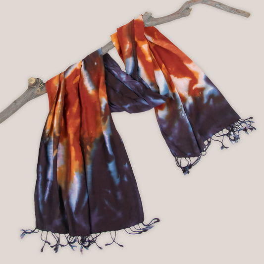 Rust and black tie dye scarf by Akasha Sun.