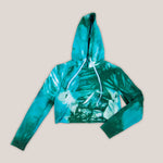 Teal and green tie dye hoodie crop top by Akasha Sun.