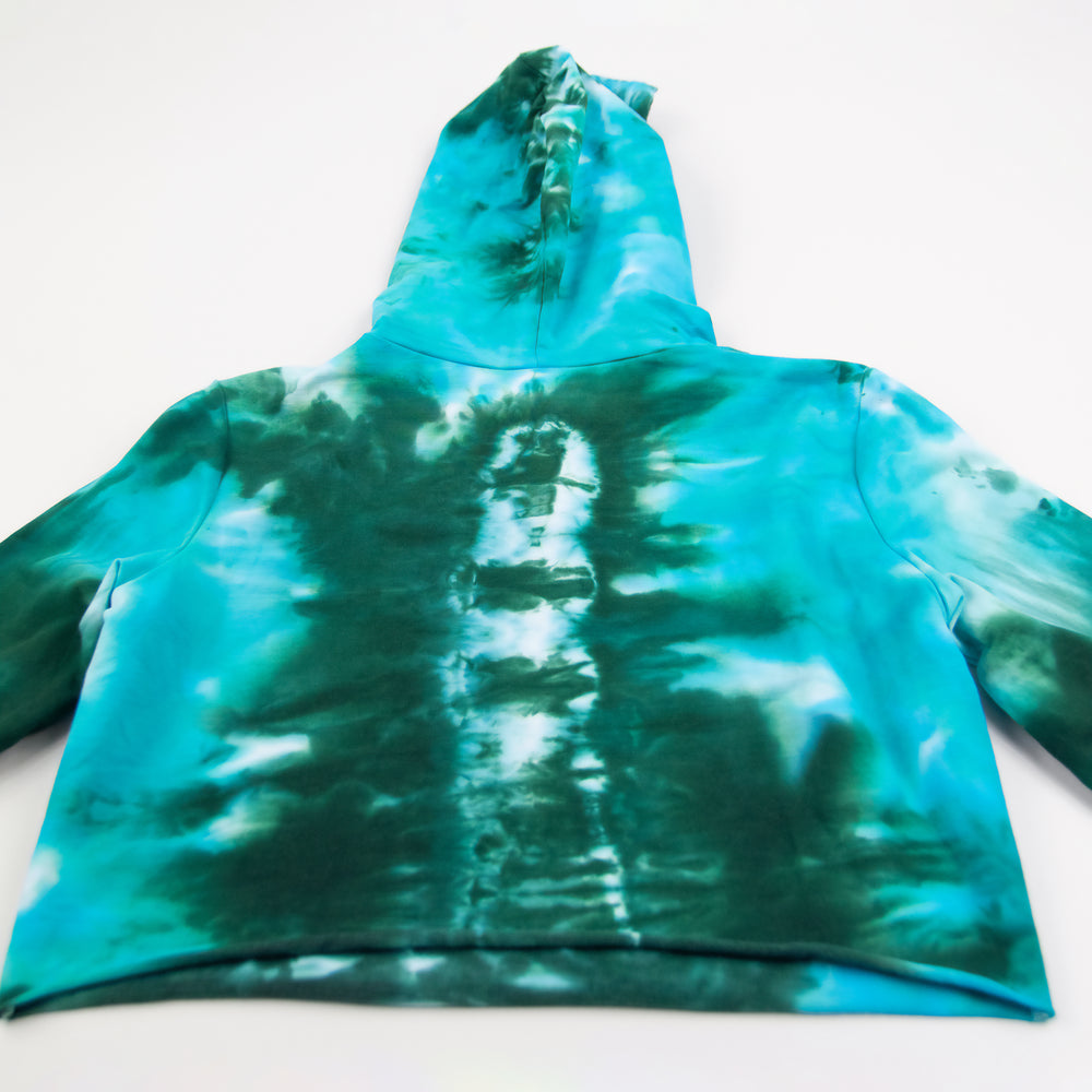 Teal and green tie dye hoodie crop top by Akasha Sun.