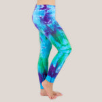 Teal + blue tie dye yoga leggings by Akasha Sun.