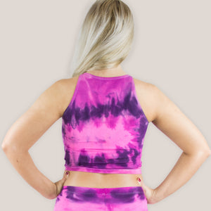 Pink and black tie dye crop top by Akasha Sun.