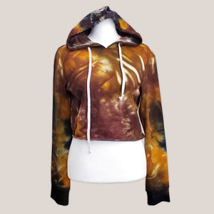 Amber tie dye hoodie crop top with drawstrings and hood by Akasha Sun