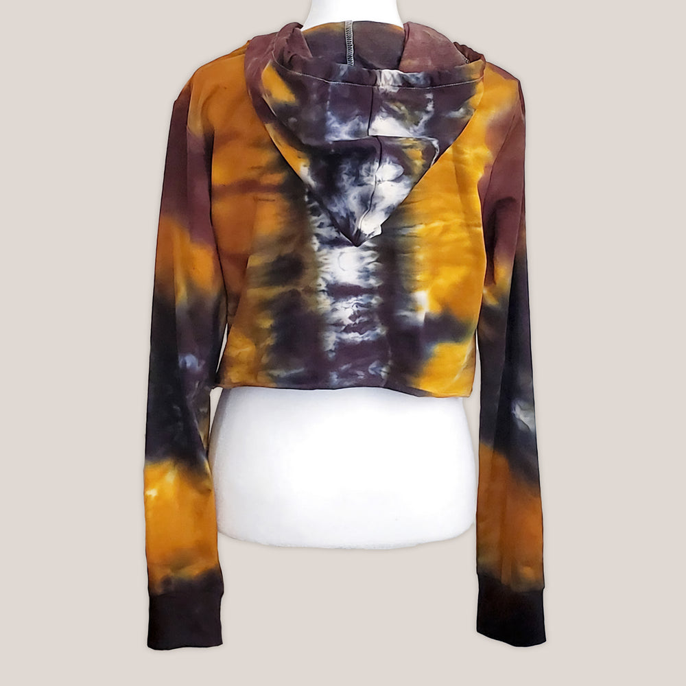 Amber tie dye hoodie crop top with drawstrings and hood by Akasha Sun