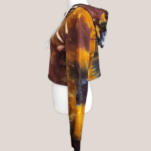 Amber tie dye hoodie crop top with drawstrings and hood by Akasha Sun