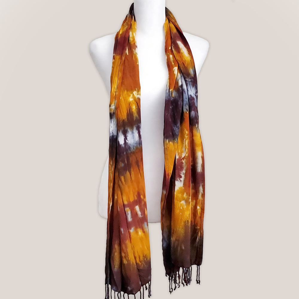 Amber tie dye scarf with fringe by Akasha Sun