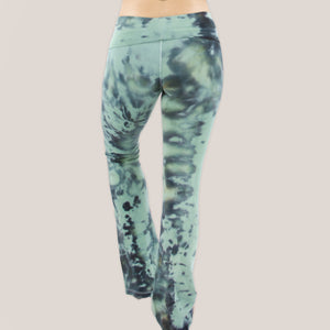 Tie dye green camo yoga pants with a fold over waistband by Akasha Sun