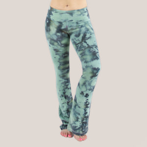 Tie dye green camo yoga pants with a fold over waistband by Akasha Sun