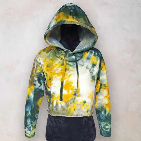 Citrus Moss Tie Dye Fleece Cropped Hoodie
