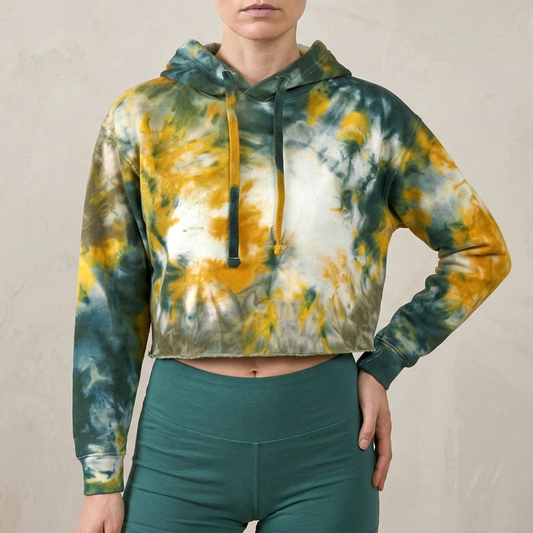 Citrus Moss Tie Dye Fleece Cropped Hoodie