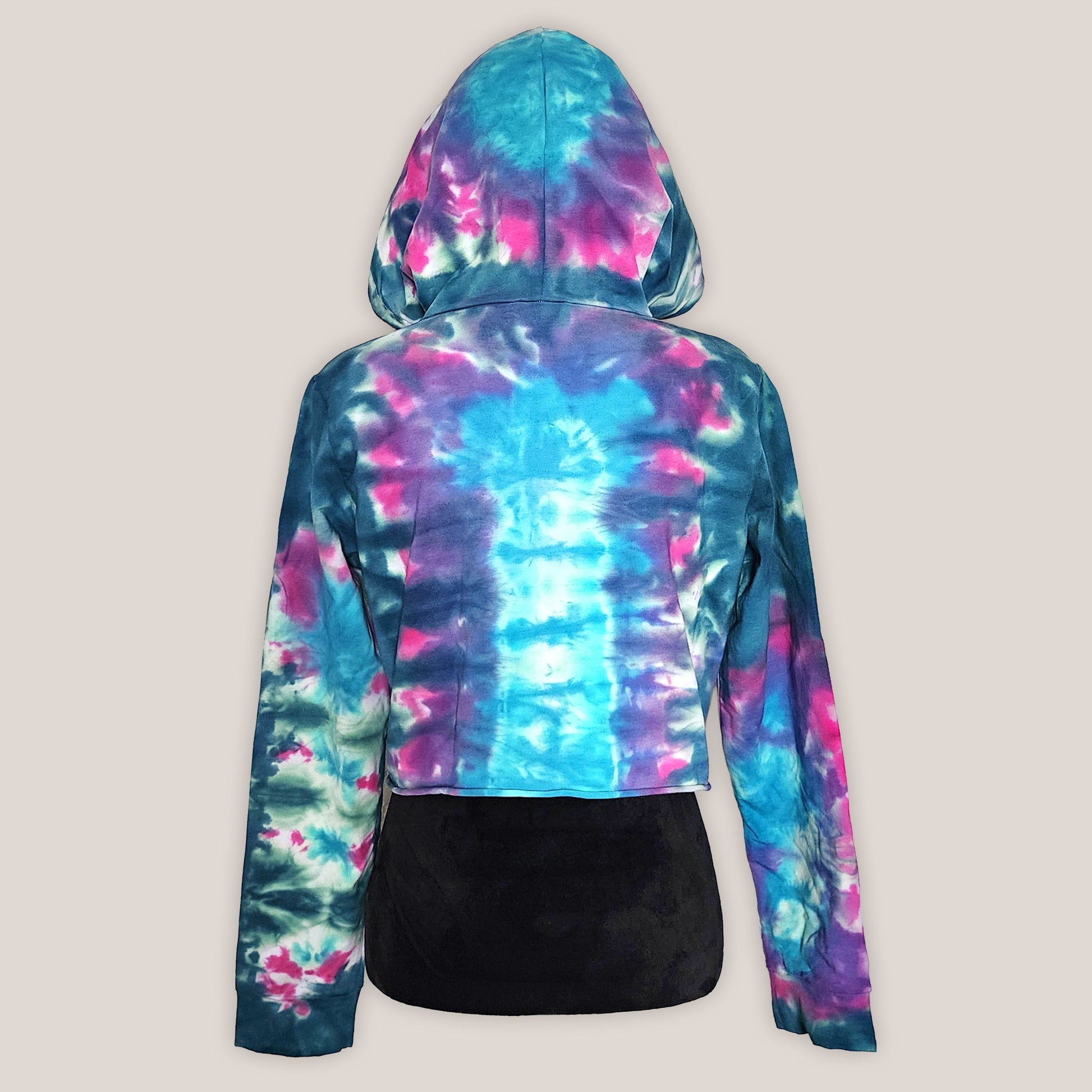 Colorful tie-dye hoodie on a light gray background