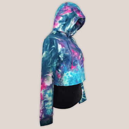 Colorful tie-dye hoodie on a plain background