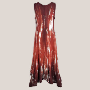 Rust tie dye dress by Akasha Sun.