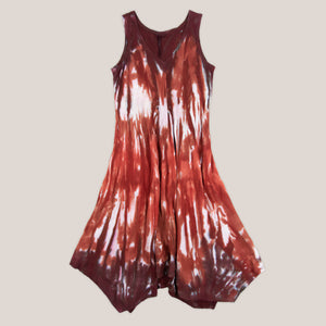 Rust tie dye dress by Akasha Sun.