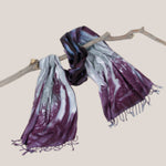 Purple and gray tie dye scarf by Akasha Sun.