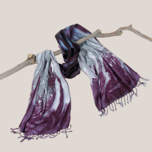 Purple and gray tie dye scarf by Akasha Sun.