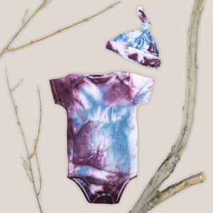 Burgundy and Silver Tie Dye Bodysuit and Matching Hat by Akasha Sun