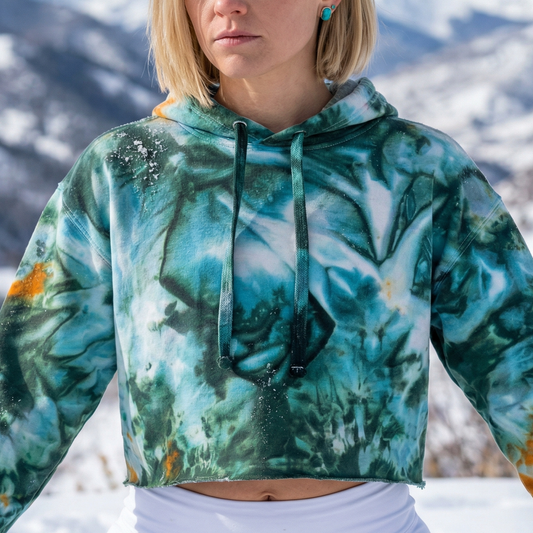 Forest Ember Tie Dye Fleece Cropped Hoodie