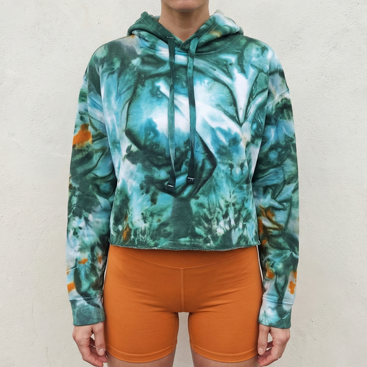 Forest Ember Tie Dye Fleece Cropped Hoodie