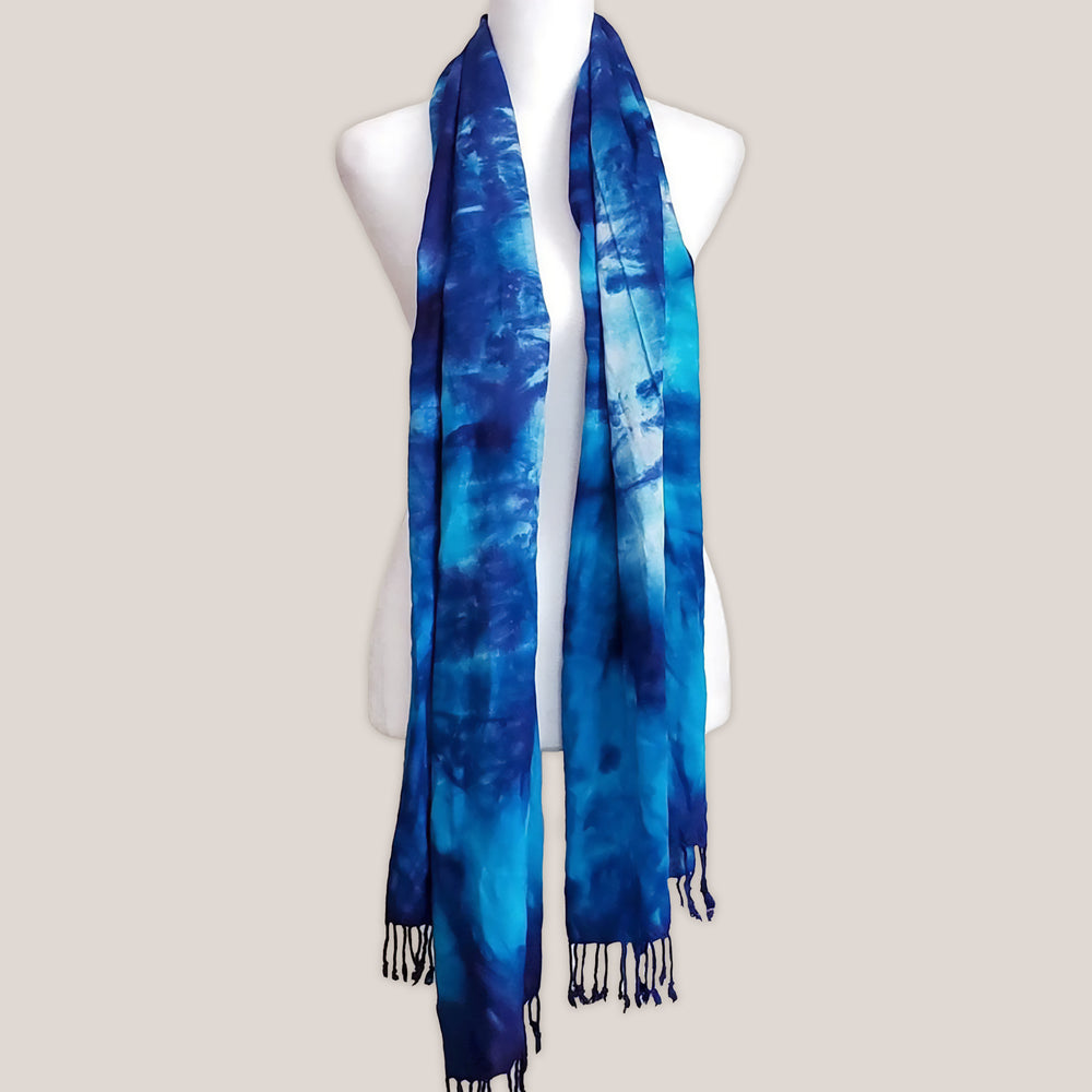 Blue tie dye scarf with fringe by Akasha Sun