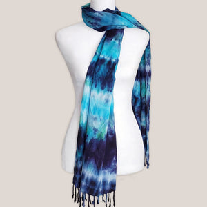 Teal and blue tie dye Scarf with fringe by Akasha Sun