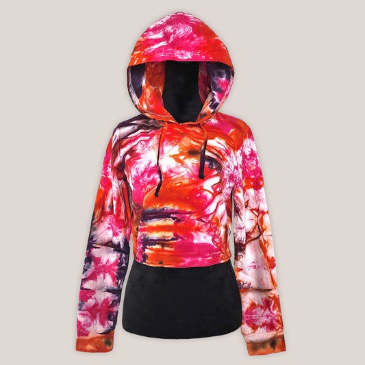 Colorful tie-dye hoodie with a plain background