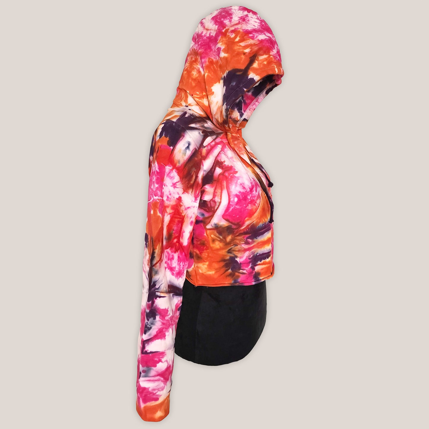 Colorful tie-dye hoodie on a plain background