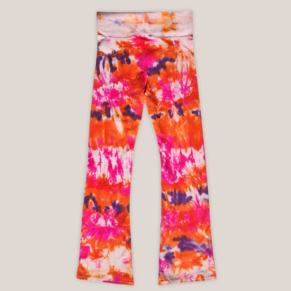 Colorful tie-dye leggings on a light gray background