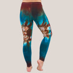 Teal and brown tie dye leggings by Akasha Sun.