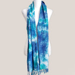 Teal and blue tie dye scarf with fringe by Akasha Sun