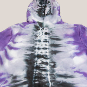 Purple and black tie dye hoodie crop top with draw strings by Akasha Sun