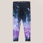 Purple and black tie dye leggings by Akasha Sun.