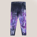 Purple and black tie dye yoga leggings by Akasha Sun.