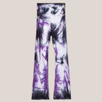 Purple and black tie dye yoga pants with wide waistband by Akasha Sun