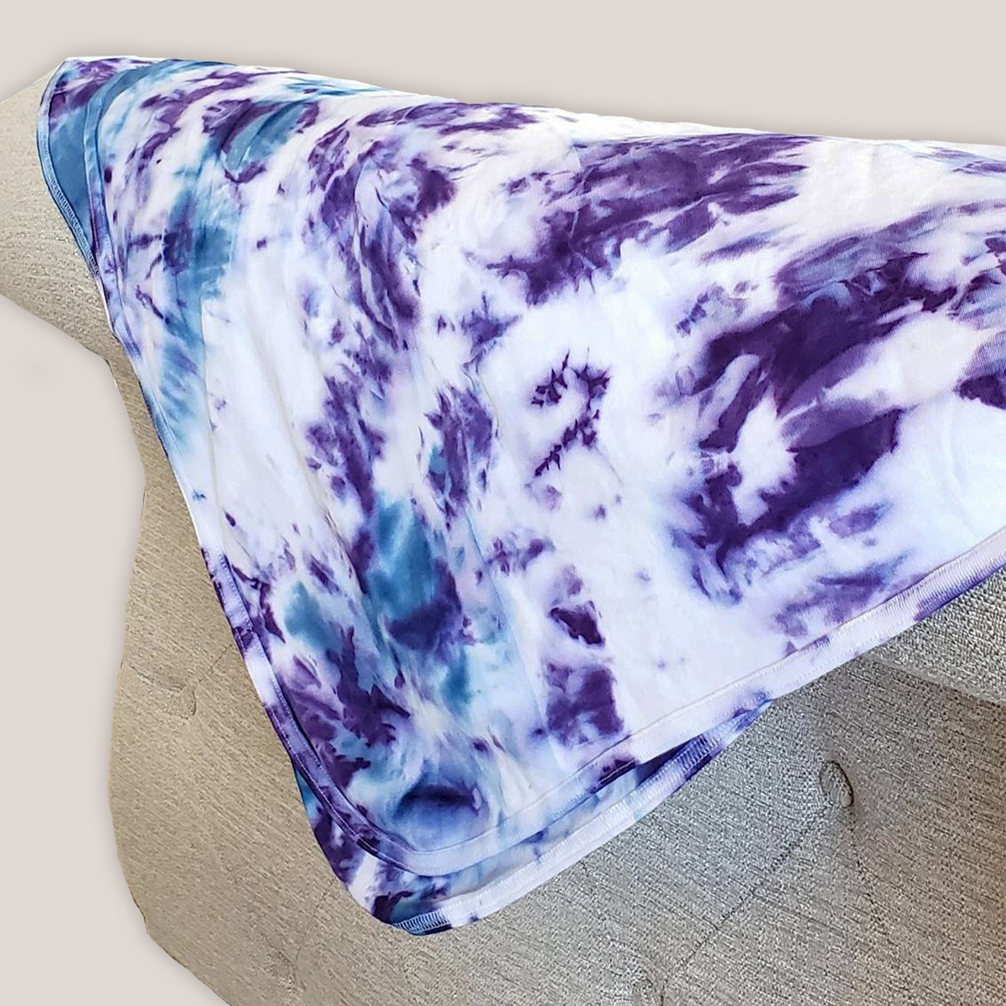 Purple and blue tie dye organic baby blanket by Akasha Sun